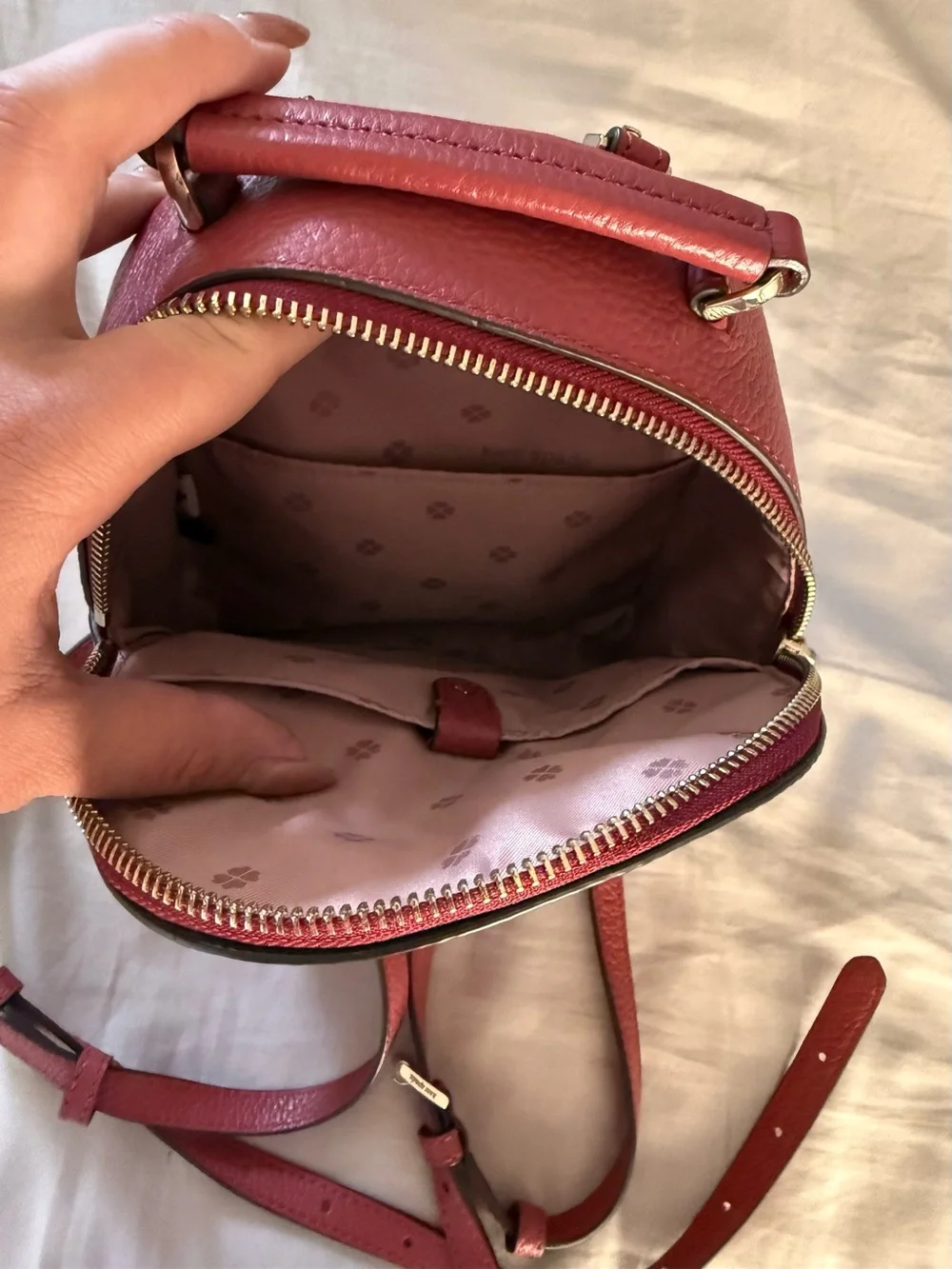 kate spade pebble leather red mini backpack